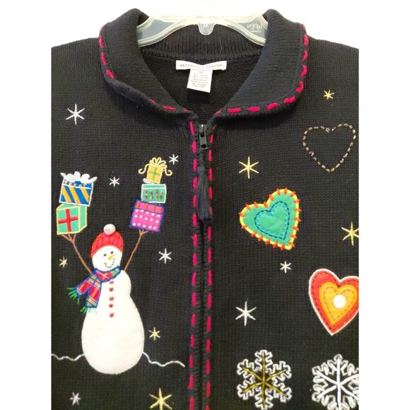 Vtg Christmas Sweater Vest Full Zip Grannycore Snowman Whimsical  XL Applique - Picture 2 of 11